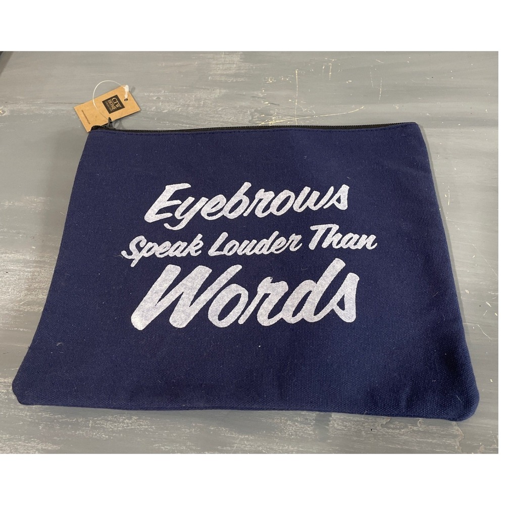 CTW Home Eyebrows Speak Louder Than Words Navy‎ Canvas Travel Cosmetic Bag NEW